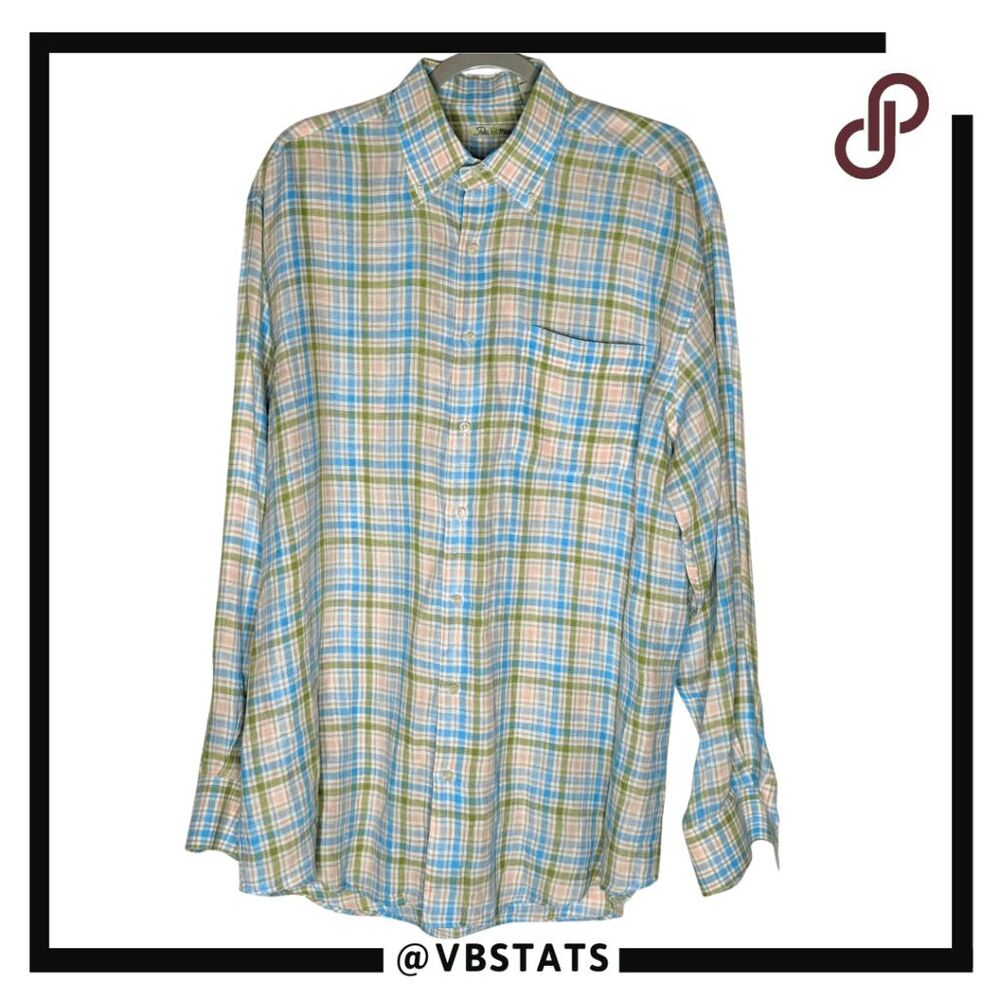 Peter Millar Men's Plaid Long Sleeve Cotton Button‎ Up Shirt Blue Green Sz Large